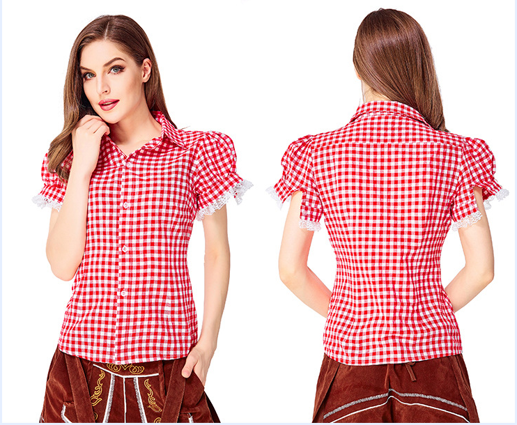 Womens Oktoberfest Outfit Embroidered Blouse with Lederhosen Shorts